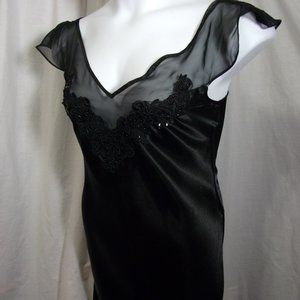 Sexy Black Satin Chiffon Nightgown Beading NWOT  Size S